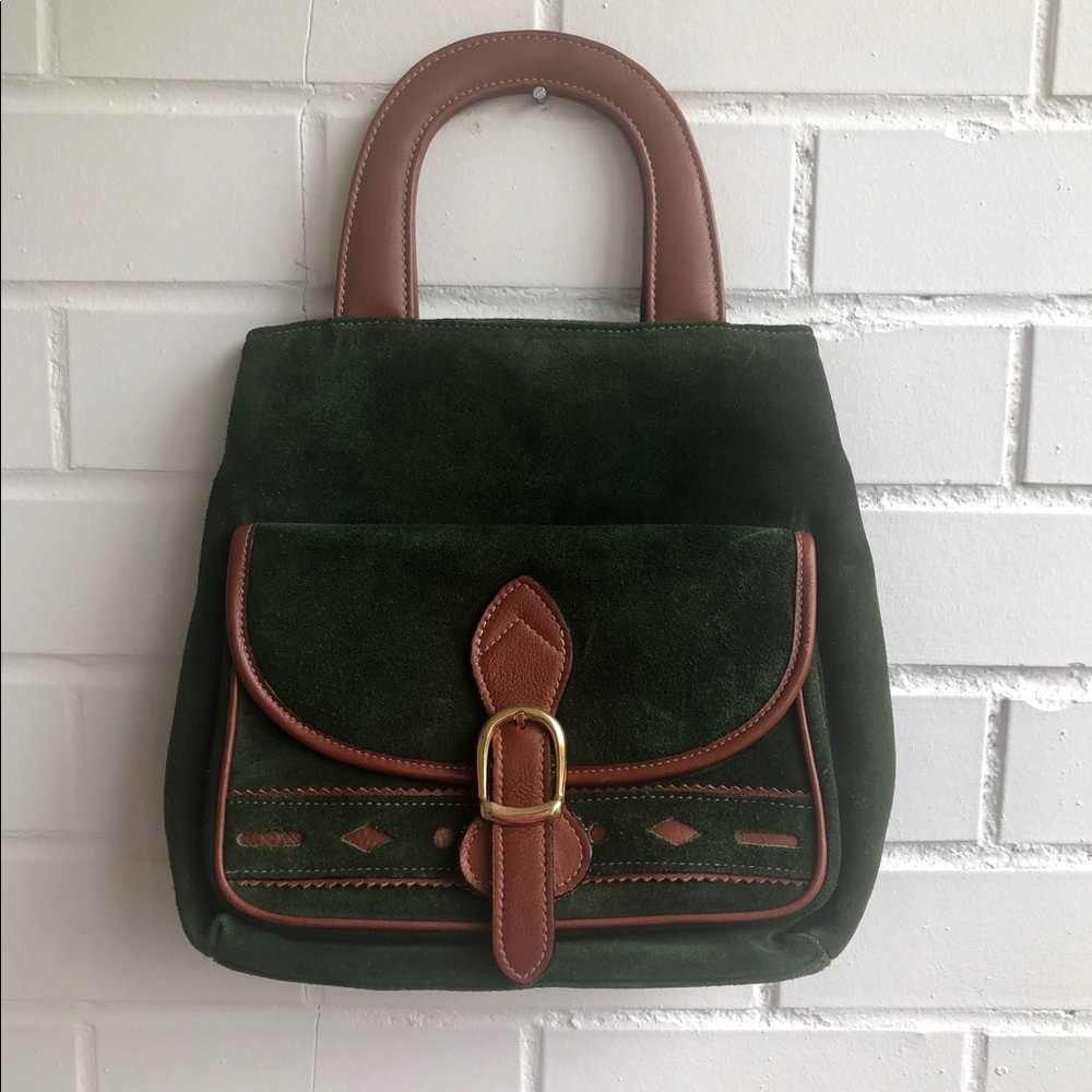 Green and brown bag with a front pocket